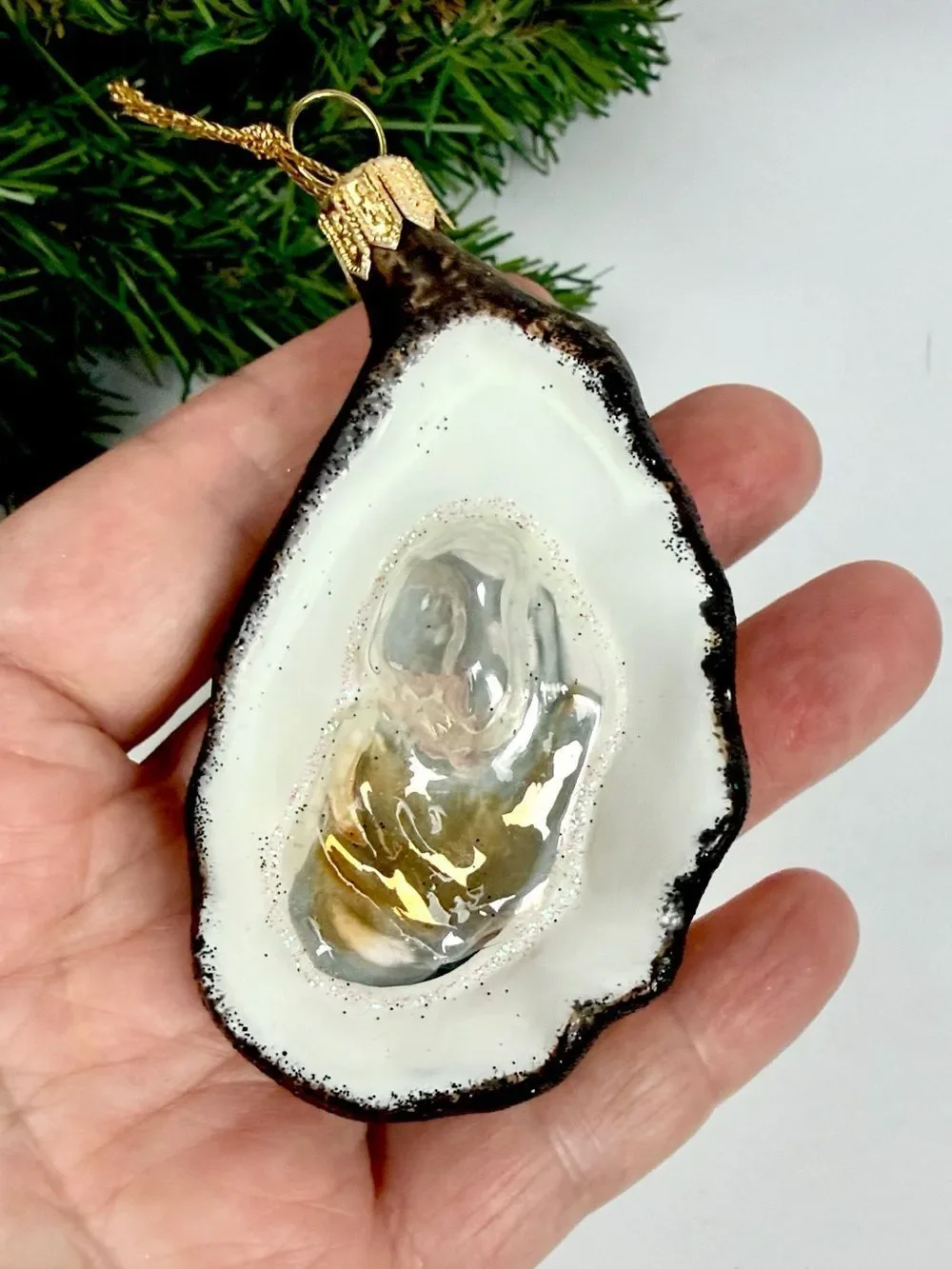 Sur La Table Oyster On The Half Shell  Glass Christmas Ornament made in Poland